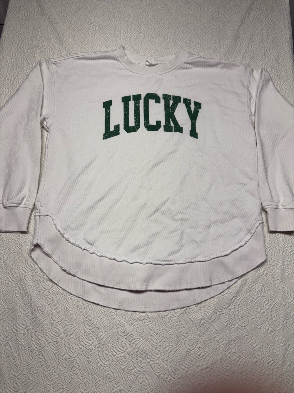 White 'Lucky' Graphic Crewneck Sweatshirt